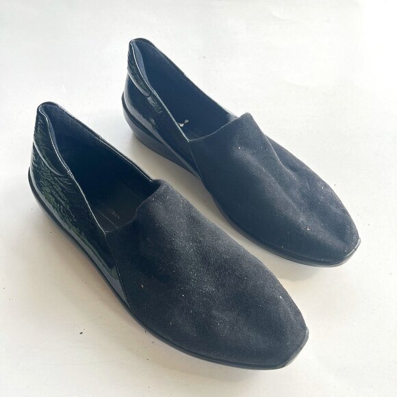 ECCO DANISH DESIGN BLACK SHIMMERING FABRIC/LEATHER SLIP ON‎ SHOES SZ EU 38, US 7 - Picture 1 of 5